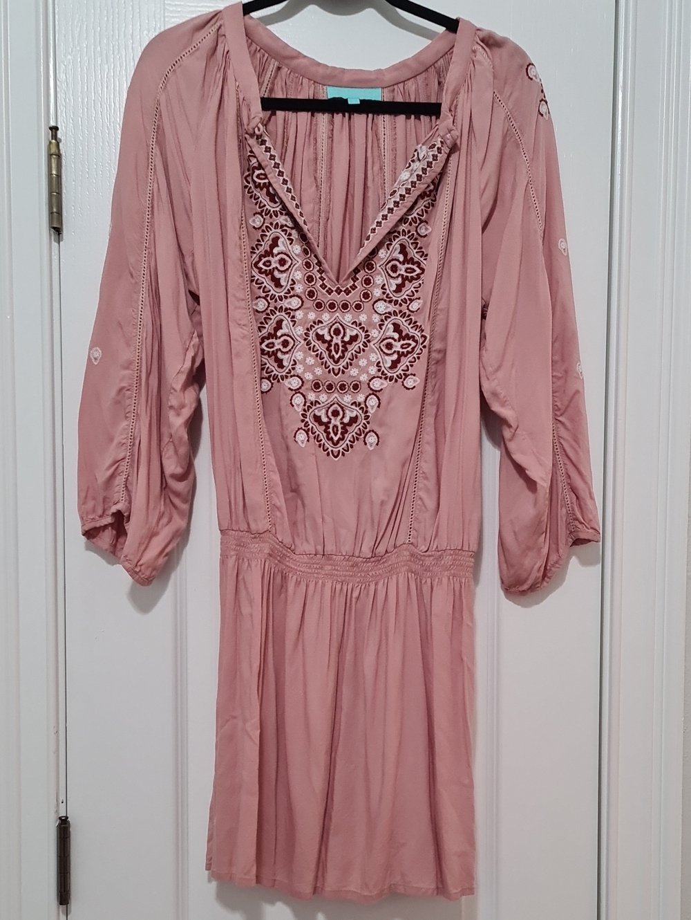 Melissa Odabash - Dusty Pink Embroidered Long Sleeve Mini Dress
